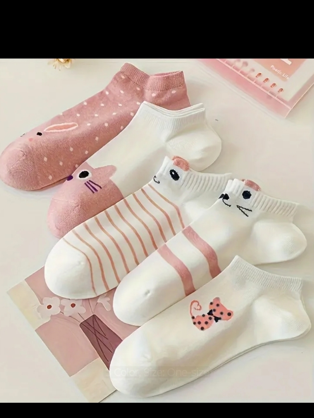 5 pairs Adorable Cartoon Cat Print Novelty Ankle Socks